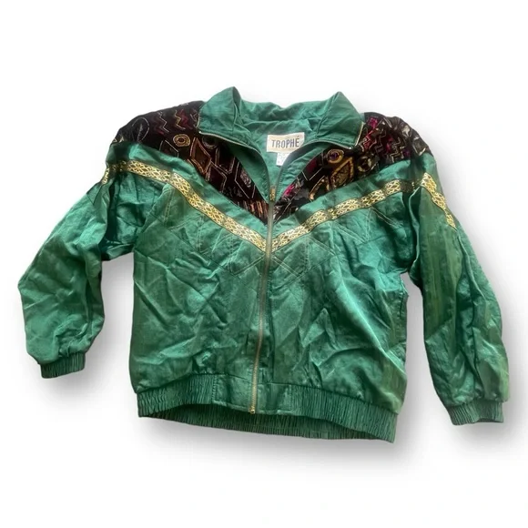 Vintage 90s Emerald Green/Gold Nylon Windbreaker Suit Women's Size Small Sporty - Picture 2 of 16